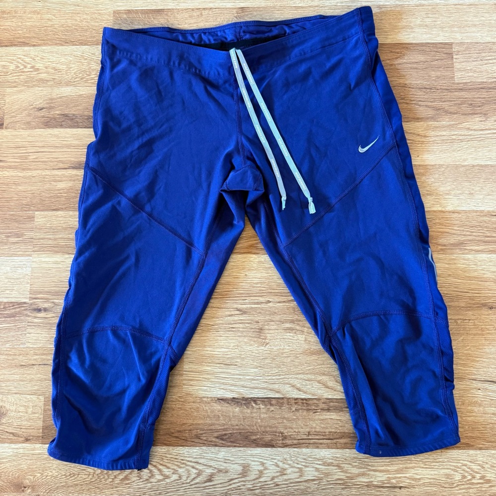 Nike Dri-FIT Running Capri Leggings XL Blue Athletic Workout Drawstring